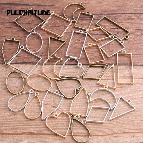 10Pcs/30Pcs 7 Color Geometric Figure Charm Hollow Glue Blank Pendant Tray Bezel Charms DIY Bracelet Necklace Handmade Bezel Mold image