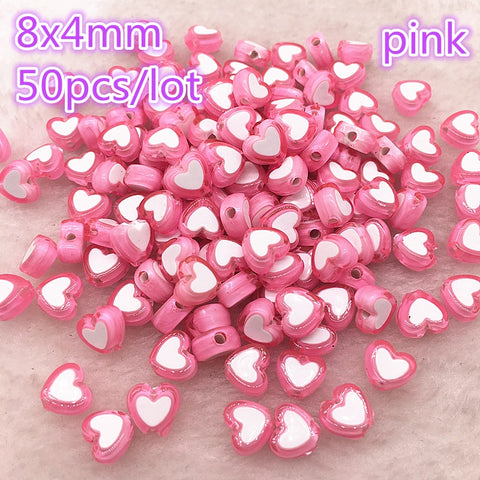 50pcs 8x4mm pink Color Glossy Love Heart Acrylic Bead Loose Spacer Beads For Jewelry Making DIY Bracelet Accessories image