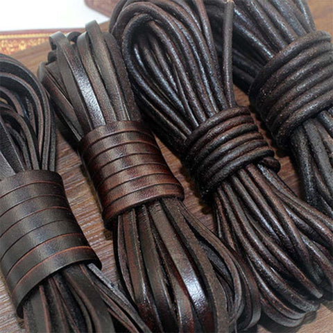 2 Meters Retro High Quality Genuine Leather Cord 1.5-10mm Round/Flat Strand Cow Leather Rope Fit Necklace Bracelets DIY Jewelry image