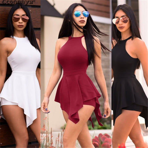 2019 Casual Playsuit Summer women Beach Jumpsuit skinny sexy Ruffles Elegant Slim Women Clothes White Black Sexy Short Pants image