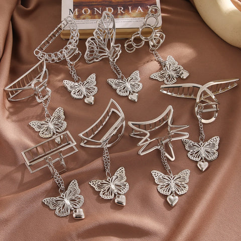 1PC Retro Metal Hair grip Goth Butterfly Hair Clip Love Pendant Claws Barrettes Hair Jaw Grip Jewelry Styling Tools image