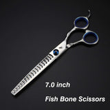 7.0inch blue  pet grooming scissors set straight cut teeth cut fish bone scissors