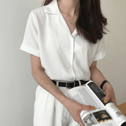 2020 Summer Blouse Shirt For Women Fashion Short Sleeve V Neck Casual Office Lady White Shirts Tops Japan Korean Style #35 image