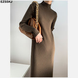 2021 autumn winter thick straight maxi sweater dress women high neck long sweater dress elegant female loose  sexy knit dress