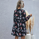 2022 New Autumn Winter Fashion Floral Dress Women Casual Full Sleeve High Waist Loose Print Dress