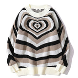 2021 Men's Pullovers Sweaters Creative Stripes Heart Knitted Streetwear Oversized Harajuku O Neck Knitwear Men Clothing