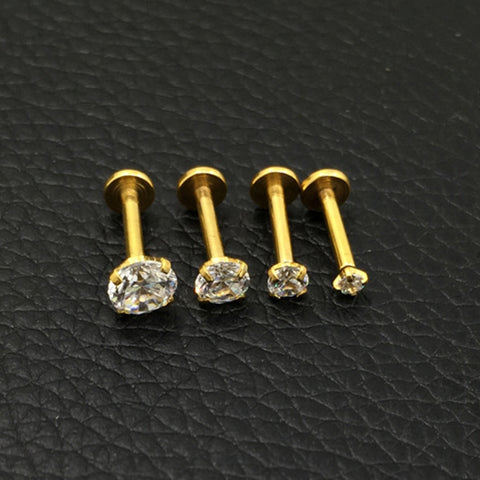 1PC Fashion CZ 3 Prong Tragus Cartilage Stainless Steel Ear Stud Crystal Zircon Earrings Piercing Jewelry Gold Clear boucle image