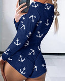 2020 Women Sexy Summer Boat Anchor Print Short Jumpsuit Female Low Cut Lounge Romper Nightwear Homewear Playsuit Pajamas Sets