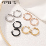 5pcs/lot Stainless Steel Circle Hoop Earrings For Women Girls Black Gold Silver Color Round Geometry Earrings Simple Jewelry