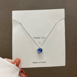 2020 Korean New Exquisite Blue Crystal Necklace Fashion Temperament Love Pendant Necklace Female Jewelry