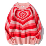 2021 Men's Pullovers Sweaters Creative Stripes Heart Knitted Streetwear Oversized Harajuku O Neck Knitwear Men Clothing