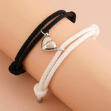 1Pair Two halves Heart Magnetic Bracelet Steel Pendant Couple Bracelets for Lover Friendship Bracelets Braid Rope Magnet