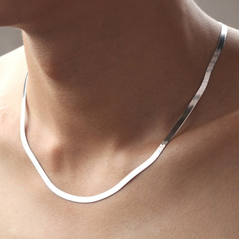 925 Silver Necklace 4MM Snake Chain Men & Women Couple Sterling Silver Jewelry Blade Chain image