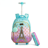 3 IN 1 School Children's Backpack with Wheels Kids Wheeled School Bag Teenagers Girls Canvas Backpack Travel Trolley Bags