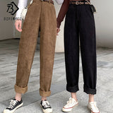 2021 Spring New Women&#39;s Casual Loose Corduroy Wide Leg Pants Fashion Full Length Trousers With Sashes Female Bottoms B01308O