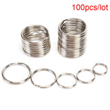 100 Pcs  Polished Silver Color Keyring Stainless Steel Hole Key Ring Key Chain Rhodium Plated Round Split Keychain