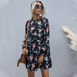 2022 New Autumn Winter Fashion Floral Dress Women Casual Full Sleeve High Waist Loose Print Dress