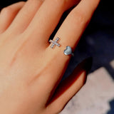 1PC Silver Color Alloy Rhinestone Cross Ring Geometric Heart Adjustable Opening Rings For Women Fashion Jewelry Gift