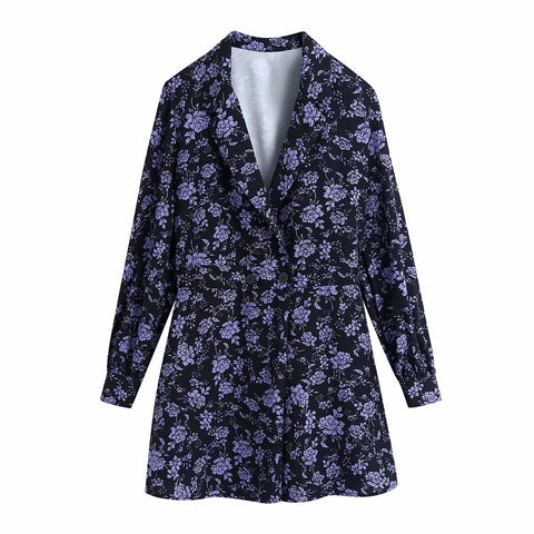 2021 New Women Printed Blazer-Jumpsuit V-neck Long Sleeves Playsuit Fashion casual Chic Lady Woman Jumpsuit image