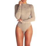 2020 New Bodysuit Women Ladies Slim Stretch Solid Button Long Sleeve Body Bodysuits Black Gray Rompers Womens Jumpsuit