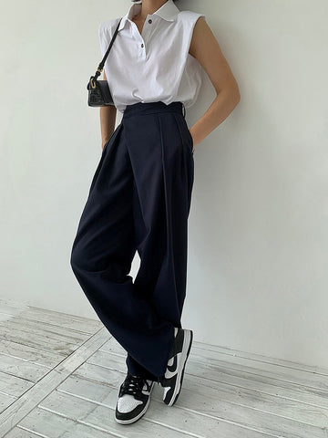 2021 New Women Autumn Winter Straight Loose Wide Leg Mop Trousers High Waist Casual Baggy Cozy Fashion Work Pant High Quality image