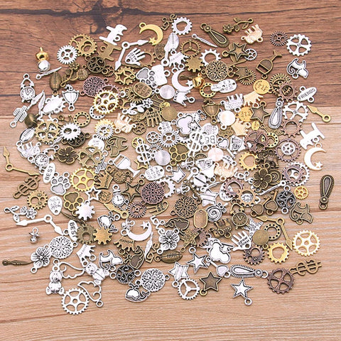 40PCS Mix Color MINI Size Random Alloy Animal Plant Heart Star Charm Mechanical Steampunk Cogs & Gears Diy Accessories Drop Ship image