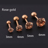 1pc/lot Size 3/4/5/6mm 4 Colors Punk Medical Stainless Titanium Steel Needle Zircon Crystal Stud Earrings For Men Women Party