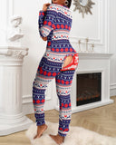 2020 Women Fashion Elegant Casual Christmas Letter Print Functional Buttoned Flap Adults Pajamas