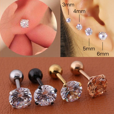 1pc/lot Size 3/4/5/6mm 4 Colors Punk Medical Stainless Titanium Steel Needle Zircon Crystal Stud Earrings For Men Women Party image