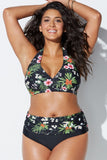 2022 Swimwear High Waisted Two Piece Plus Size Large Size Plus Fat Printed Swimsuit Women Back Chalaza Bikini Beach Bathing Suit