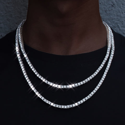 2021 Fashion 1 Row Rhinestone Men's Hip Hop Necklace Rap Singer Necklace Ice Tennis Chain Necklace Shiny Women's Necklace image