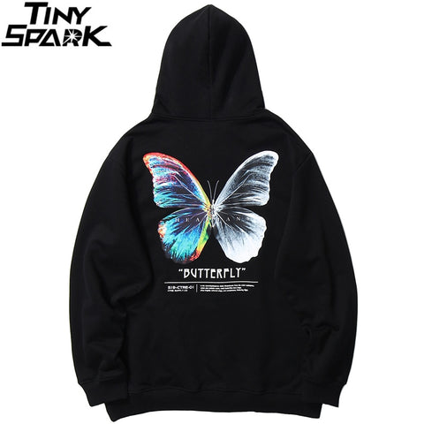 2021 Men Hip Hop Sweatshirt Hoodie Color Butterfly Streetwear Harajuku Pullover Hoodie Cotton Fleece Winter Autumn Black Hoodie image