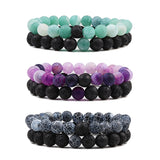 1-2PCS Beaded Bracelets Bangles Set Natural Lava Stone Couples Distance Energy Elastic Rope Men Women Best Gift