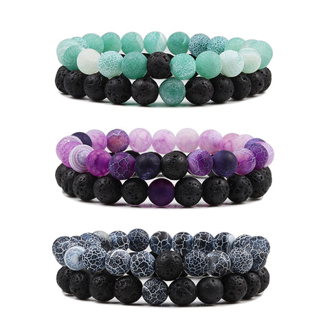 1-2PCS Beaded Bracelets Bangles Set Natural Lava Stone Couples Distance Energy Elastic Rope Men Women Best Gift image