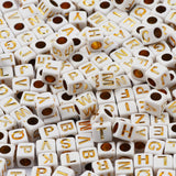 7mm White And Gold Mixed Letter Acrylic Beads Round Flat Alphabet Loose Beads For Jewelry Making Handmade Diy Bracelet Necklace