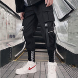 2020 Joggers Cargo Pants for Men Casual Hip Hop Hit Color Pocket Male Trousers Sweatpants Streetwear Ribbons Techwear Pants