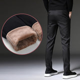 2022 New Mens Winter Light Fleece Warm Pants Men Korean Casual Slacks Slim Warm Thick Pants for Male Black Gray Trousers 28-38