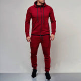 2 Pieces Sets Tracksuit Men New Brand Autumn Winter Hooded Sweatshirt +Drawstring Pants Male Stripe Patchwork Hoodies Bigsweety