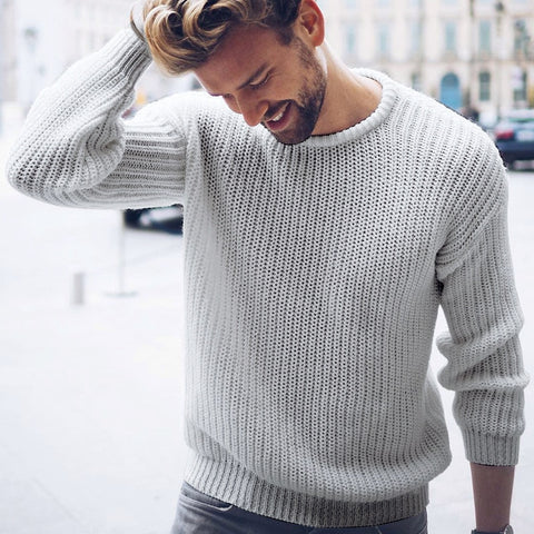 2020 Autumn and winter new men's pullover Casual Jumper solid color knitted top image