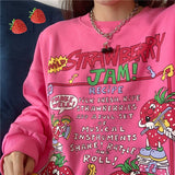 2021 New Harajuku Retro Top Strawberry Print Hoodie Women Loose Streetwear Sweatshirt American Retro Oversized Pullover