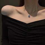 2020 Korean New Exquisite Blue Crystal Necklace Fashion Temperament Love Pendant Necklace Female Jewelry