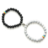 2Pcs/Set Couples Distance Bracelet Classic Natural Stone White and Black Yin Yang Beaded Bracelets for Men Women Best Friend Hot