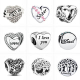 2021 Hot Sale Hollow Family Tree Dad Mom Sister Beads Fit Original Pandora Charms Silver Color Bracelet Bangle Women DIY Jewelry