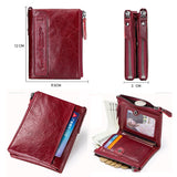 2022 Fashion Genuine Leather Women Wallet Bi-fold Wallets Red ID Card Holder Coin Purse With Double Zipper Small Women&#39;s Purse