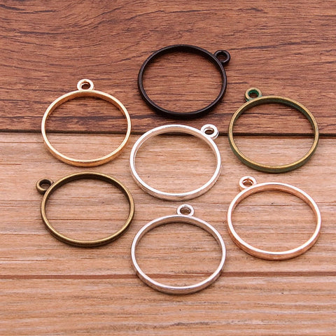 10Pcs 28*32mm 7 Color Alloy Jewelry Accessories Circular Round Charm Hollow Glue Blank Pendant Tray Bezel image