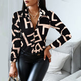 2021 Women Fashion Shirt Lady Long Sleeve Blouse Turn-down CollarButton Design Print  Casual Shirts