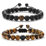 2pcs/set Bead Bracelet Natural Tiger Stone Charm Onyx Beaded Couple Distance Bracelets for Women Men Friend Gift Stretch