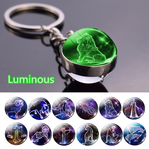 12 Constellation Luminous Keychain Glass Ball Pendant Zodiac Keychain Glow In The Dark Key Chain Holder Men Women Birthday Gift image