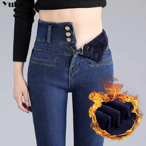 2021 Women Winter Fleece Jeans New Solid Warm Thicken Denim Pencil Pants Fashion Skinny Jean Pants Sexy Slim Trousers plus size image