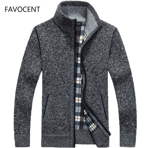 2021 Autumn Winter Men's Sweater Coat Faux Fur Wool Sweater Jackets Men Zipper Knitted Thick Coat Warm Casual Knitwear Cardigan image